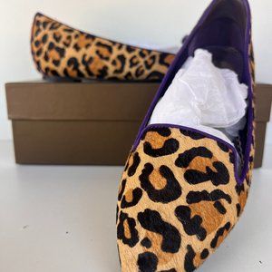BeBe Leopard Calf Skin Flats with Purple Piping Size 10
